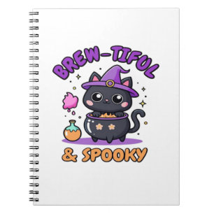 Brew-tiful & Spooky schwarze Katze auf weißem Clas Notizblock