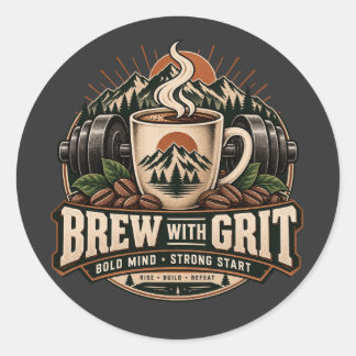 Brew With Grit Vintage Coffee Fitness Stärke Runder Aufkleber