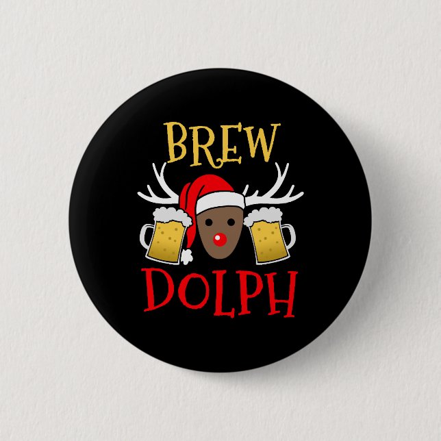 Brewdolph - Funny Reindeer Beer Christmas Geschenk Button (Vorderseite)