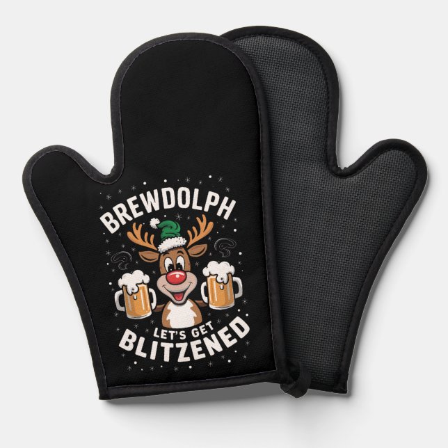 Brewdolph Let's Get Blitzned Christmas Reindeer B Ofenhandschuh (Vorderseite/Rückseite)
