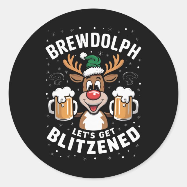 Brewdolph Let's Get Blitzned Christmas Reindeer B Runder Aufkleber (Vorderseite)