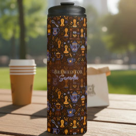 Brewed for [Name] — folk coffee (cocoa & slate) Thermosbecher