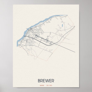 Brewer, Maine-Straßenkarte Poster – Gegr. 1812