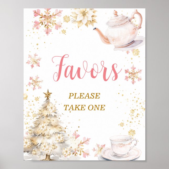 Brewing Pink Winter Tea Party Baby Shower Favors Poster (Vorne)