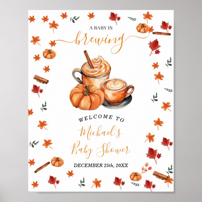 Brewing Pumpkin Spice Coffee Baby Dusche Empfang Poster (Vorne)