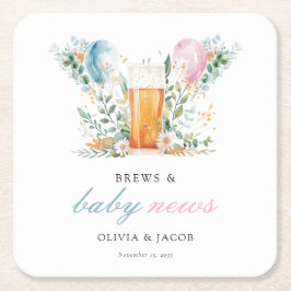 Brews & Baby News Gender Reveal Party Rechteckiger Pappuntersetzer