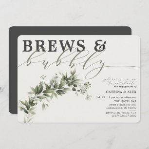 Brews Bubbly Grey Faded Greenerenerity Engagement  Einladung