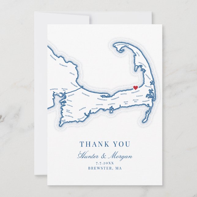 Brewster MA Cape Cod Map Wedding Foto Dankeskarte (Vorderseite)