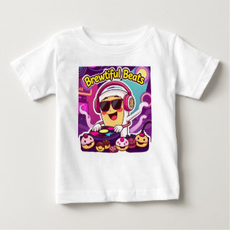 "Brewtiful Beats - DJ Coffee Cup Cartoon Sticker" Baby T-shirt