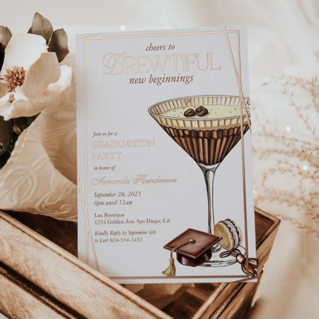 Brewtiful Espresso Martini Abschluss Folieneinladung (Espresso Martini Graduation Foil Invitation)