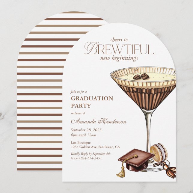 Brewtiful Espresso Martini Arched Abschluss Einladung (Vorne/Hinten)
