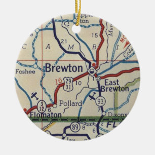 Brewton AL Vintag Map Keramik Ornament