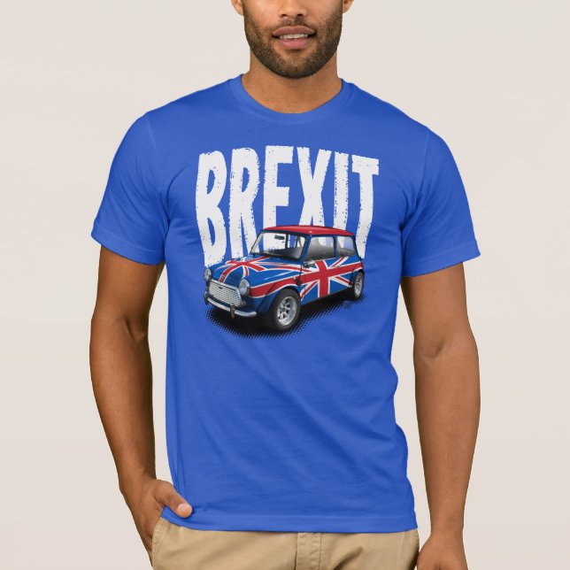 Brexit klassisches Miniauto auf blauem T - Shirt (Vorderseite)
