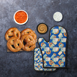 Brezel, Brot und Mischgetränke blau Ofenhandschuh & Topflappen-Set