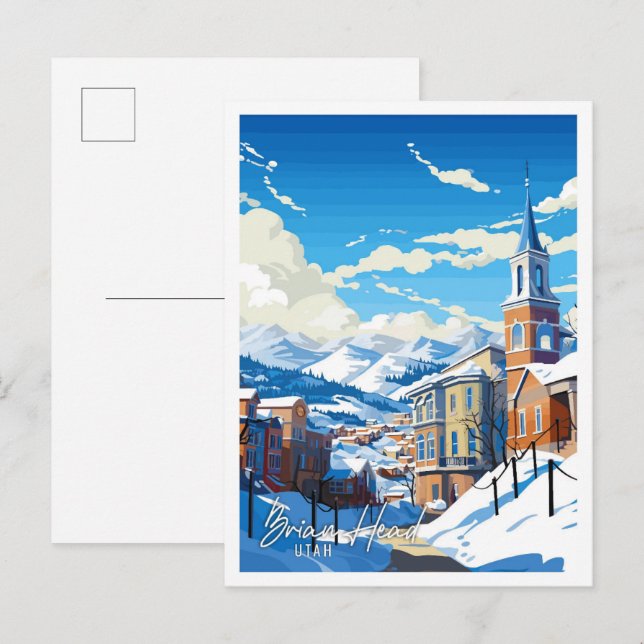 Brian Head Utah Vintage Reise Illustration Postkarte (Vorne/Hinten)