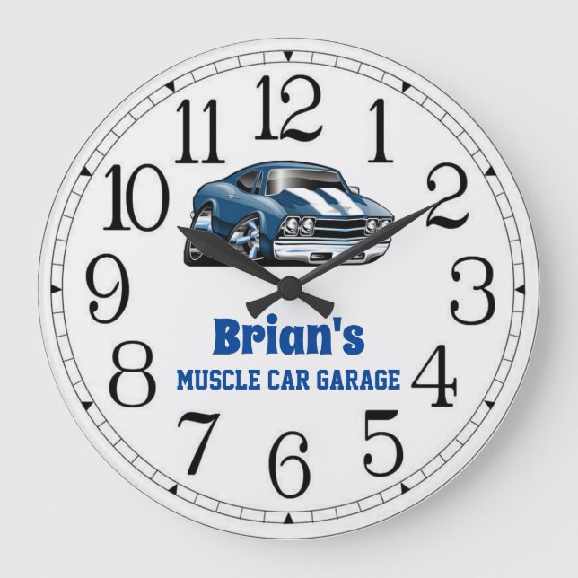 Brian's 69 Muscle Car Large Clock Große Wanduhr (Vorderseite)
