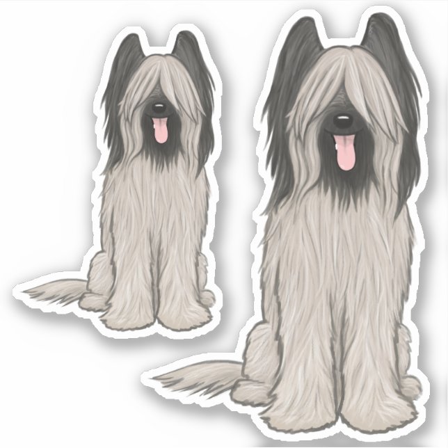 Briard Cartoon Dog Niedlich Vinyl Sticker Set (Vorderseite)