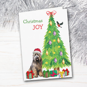Briard Dog, Bird and Christmas Tree Feiertagskarte