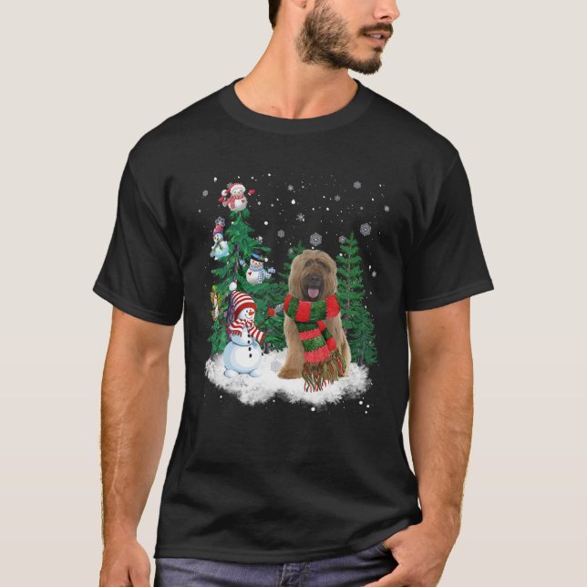 Briard Dog Christmas Snowman Xmas Tree Pajama T-Shirt (Vorderseite)