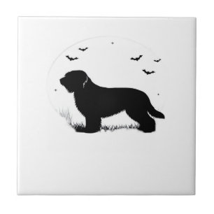 Briard Hund � Halloween-Mond Silhouette Oversized Fliese