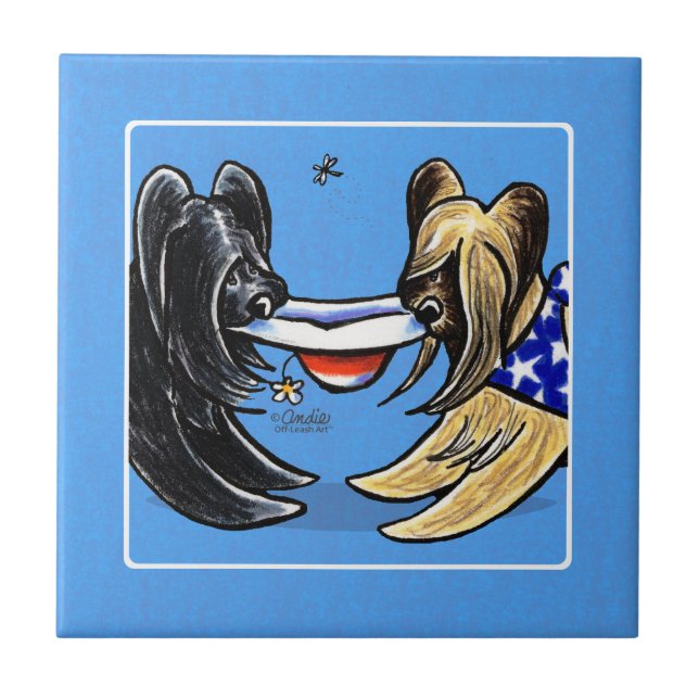 Briard Mad hasst Off-Leash Art™ Fliese (Vorderseite)