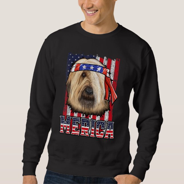Briard Merica 4. Juli Hunde Patriotische Flagge Sweatshirt (Vorderseite)