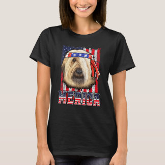 Briard Merica 4. Juli Hunde Patriotische Flagge T-Shirt