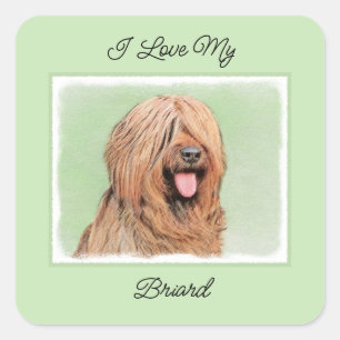 Briard Painting - Niedliche Original Dog Art Quadratischer Aufkleber