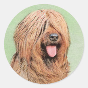 Briard Painting - Niedliche Original Dog Art Runder Aufkleber