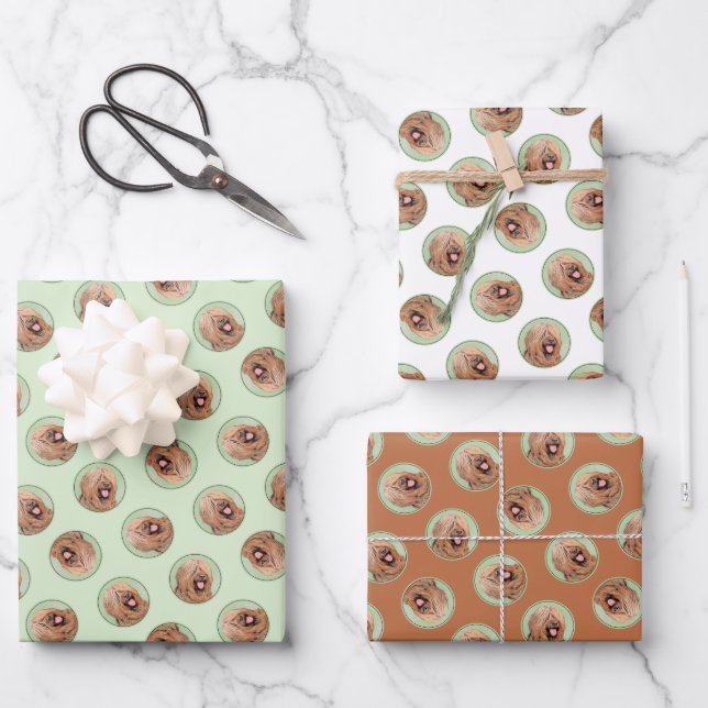 Briard Painting Tawny Black Overlay Niedlicher Hun Geschenkpapier Set (Vorderseite)