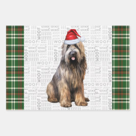 Briard Shepherd Christmas Dog Green Kariert Geschenkpapier Set