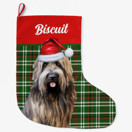 Briard Shepherd Dog Green Kariert Personalisiert Großer Weihnachtsstrumpf