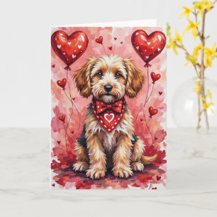 Briard Valentinstag Hund sitzt mit Herzen Rot Karte