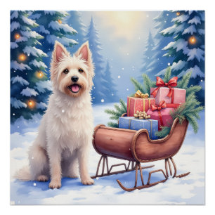 Briard Vintage-Schlitten Winter Weihnachtskunst Poster