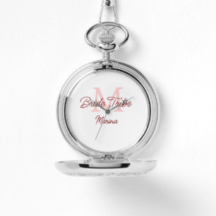 Bribe Stamm Monogramm rotes Brautparty einfache Mi Armbanduhr