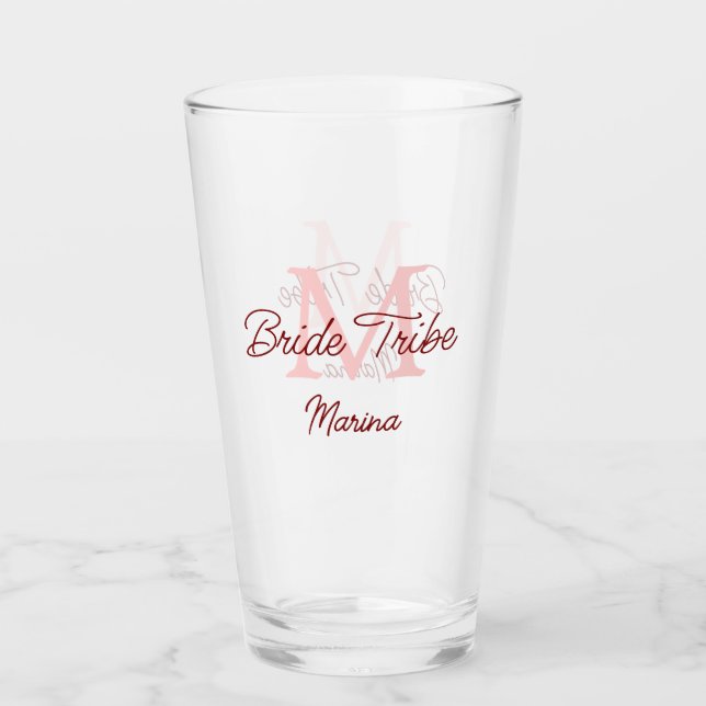 Bribe Stamm Monogramm rotes Brautparty einfache Mi Glas (Vorderseite)