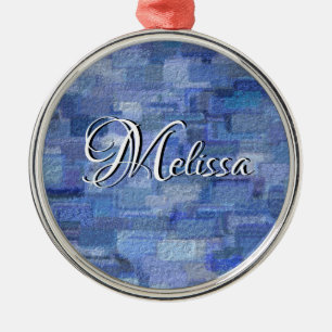 Brick Abstrakt Winter Blues mit Name Ornament Aus Metall