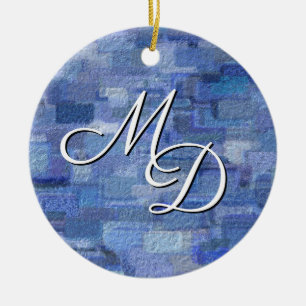 Brick Abstrakt Winter Blues Monogragram Ornament