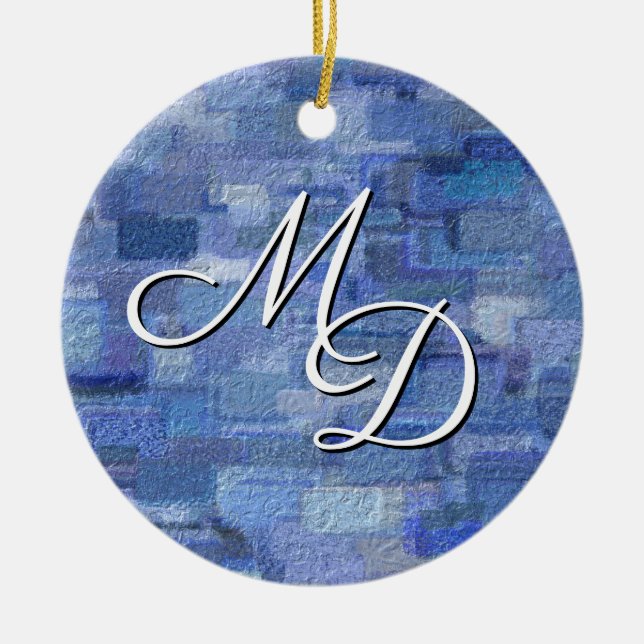 Brick Abstrakt Winter Blues Monogragram Ornament (Vorne)