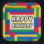 Brick Builder Birthday 9" paper plate Pappteller<br><div class="desc">Brick Builder Birthday 9" paper plate
Celebrate with this colorful and fun brick & block building themed Birthday Party! Complete your party with coordinating decorations,  buntings,  signs,  favor bags,  favors,  favor stickers,  balloons,  tableware & thank you cards!</div>