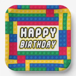 Brick Builder Birthday 9" paper plate Pappteller