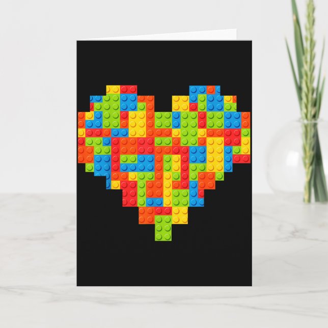 Brick Builder Herz Valentinstag Block Bau Mast Karte (Vorderseite)