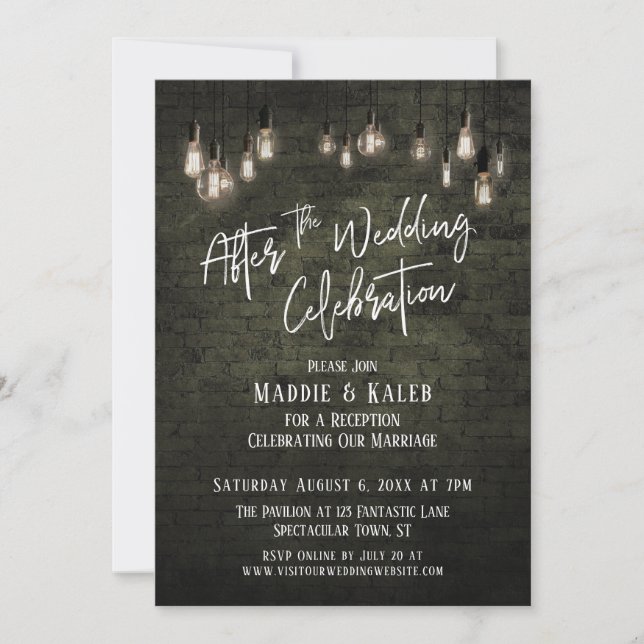 Brick Edison Lights Nach der Hochzeitsfeier Einladung (Vorderseite)