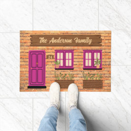 Brick House mit rosa Tor, benutzerdefinierter Text Fußmatte