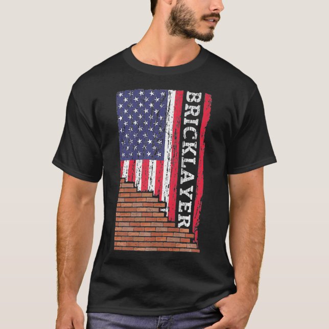 Brick Mason Bricklayer Mauerwerk Vater US Flag Ges T-Shirt (Vorderseite)