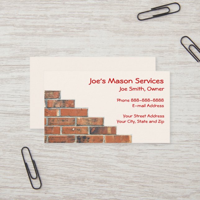Brick Mason Masonry Business Card Visitenkarte (Vorderseite/Rückseite Beispiel)
