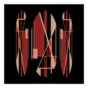 Brick Red Coral Beige auf schwarz-modernistischem Poster