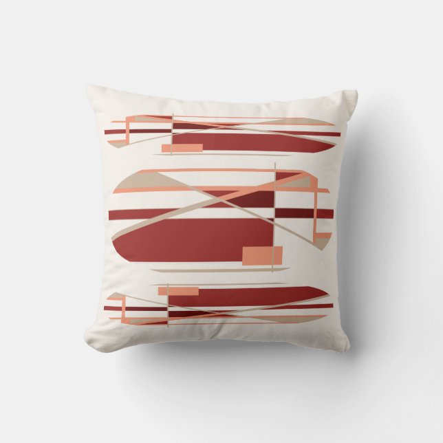 Brick Red Coral Beige Off-White Modernistic Design Kissen (Vorderseite)