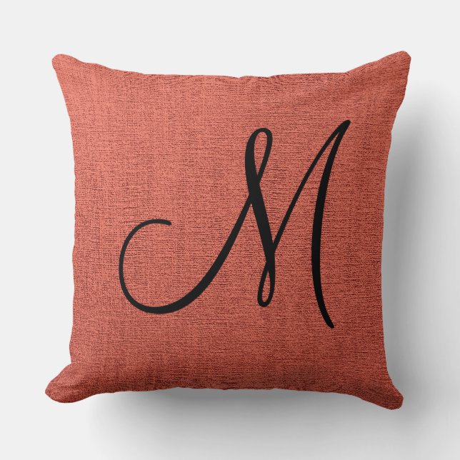 Brick Red Leinwand Look Monogram Kissen (Vorderseite)