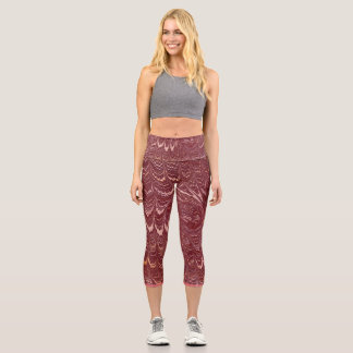 brick red marble print capri leggings